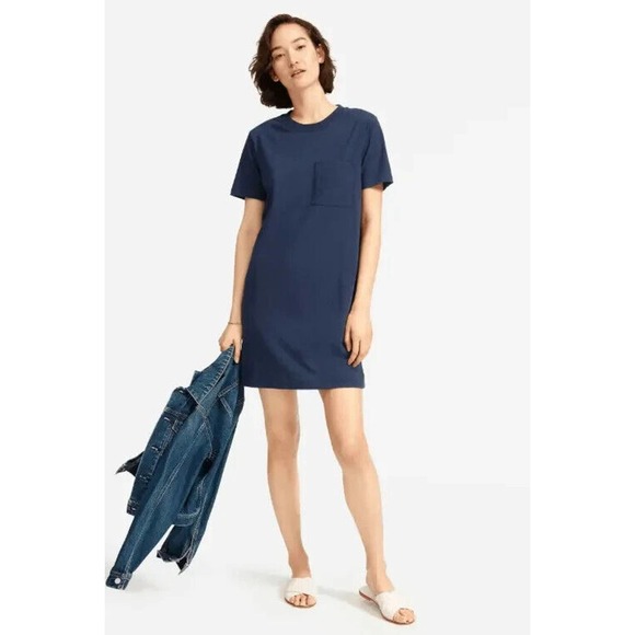 Everlane The Weekend Tee Dress XS Navy Blue Short Sleeve Cotton - Picture 1 of 10